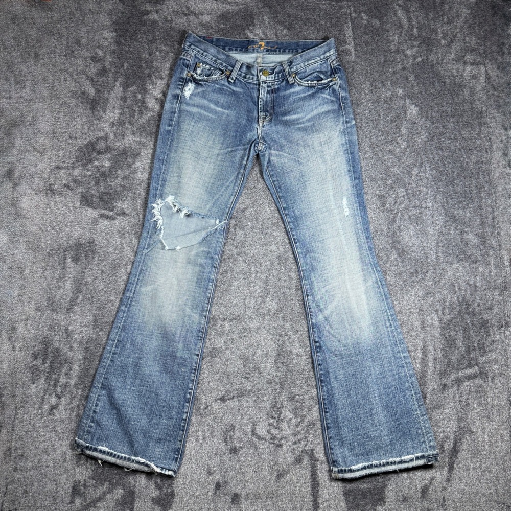 7 For All Mankind Distressed Flare Jeans Medium Wash USA Made Size 29 U076162U
